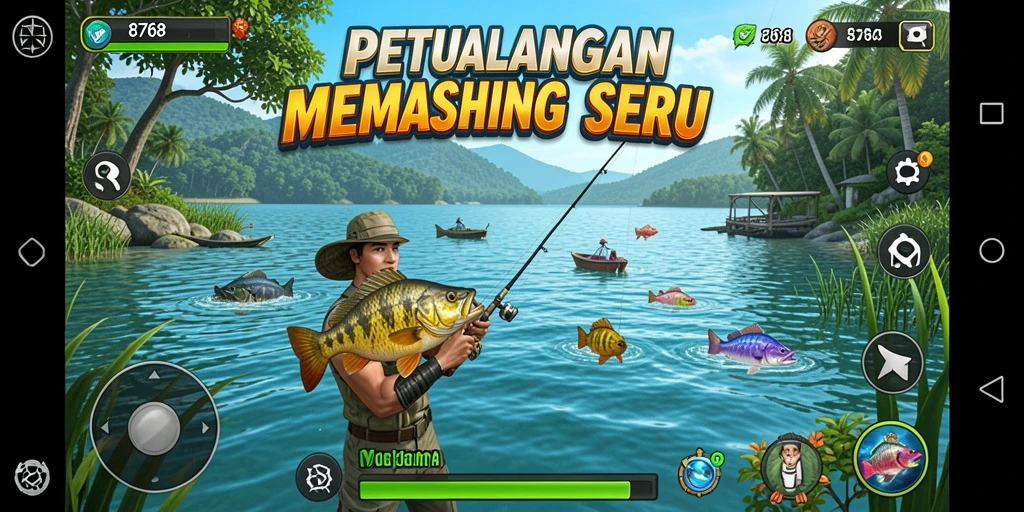 Tampilan seru dalam game memancing 8768 dengan berbagai jenis ikan.