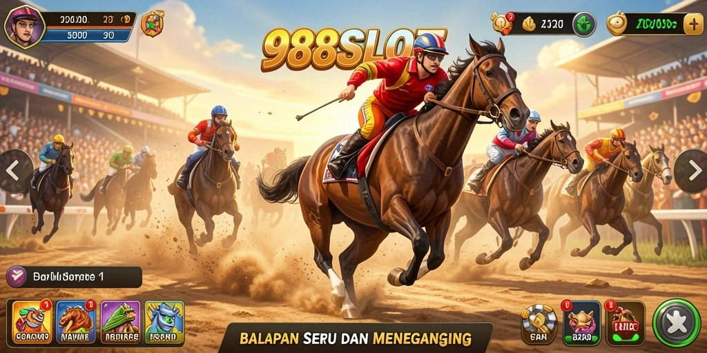 Screenshot gameplay menampilkan momen balapan seru di 988SLOT.