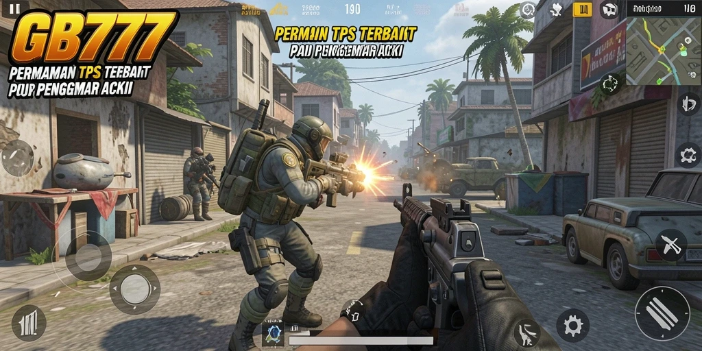 Screenshot menunjukkan aksi pertempuran seru di GB777 dengan karakter yang menggunakan senjata.