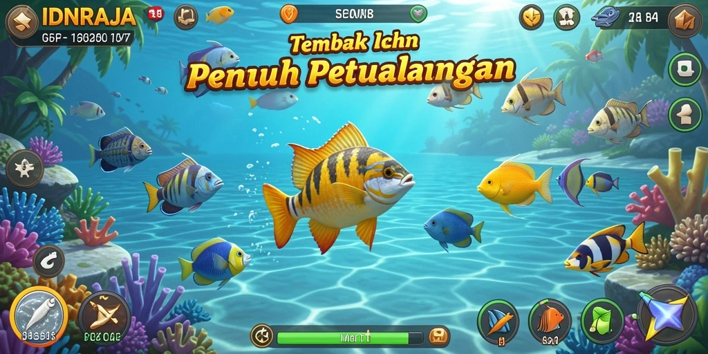 Screenshot IDNRAJA menampilkan aksi tembak ikan yang seru.