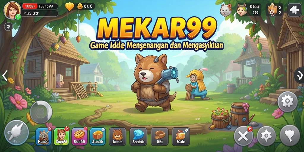 Halaman utama gameplay <strong>MEKAR99</strong> yang menampilkan interaksi karakter dalam aksi Idle.
