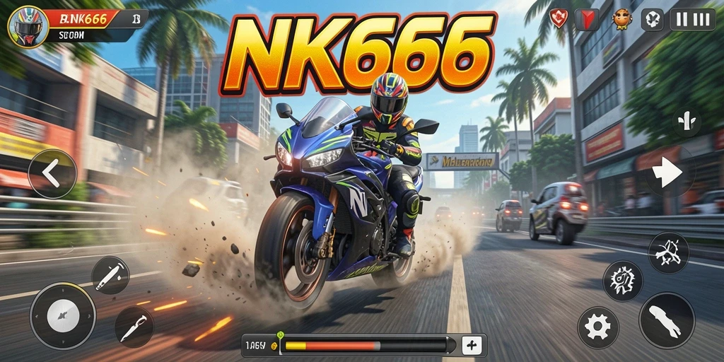 Tampilan gameplay NK666 yang seru saat balapan motor.