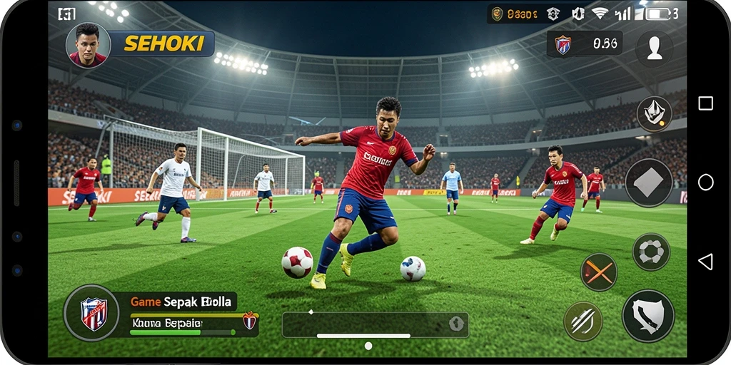 Tampilan gameplay SEHOKI yang mendebarkan dan penuh aksi sepak bola.