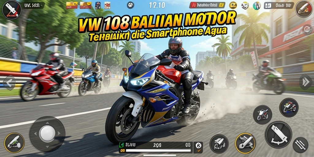 Tampilan gameplay VW108 yang mendebarkan di lintasan balap motor.