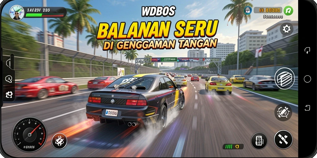 Gameplay balapan mendebarkan di WDBOS dengan mobil dan trek yang menantang.