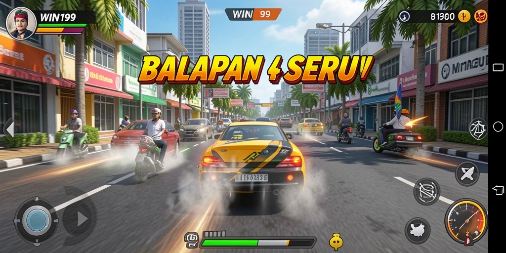 Tampilan gameplay balapan yang menegangkan di WIN199.